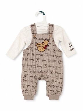 Baby 2pc Disney Winnie The Pooh Long Sleeve Bodysuit & Overalls Set - Tan 0-3M
